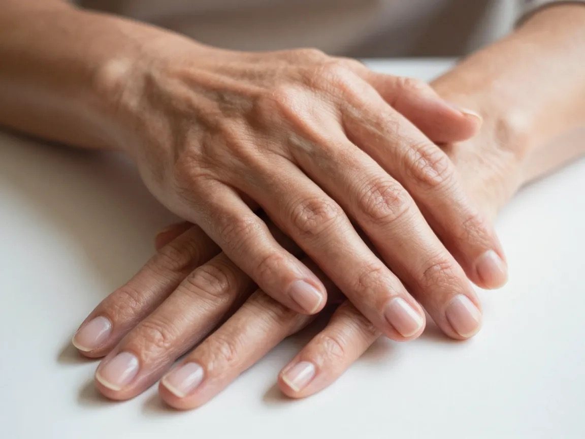 Mature woman's hands with naturally healthy, clear nails