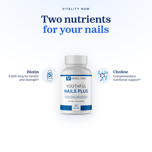 Key ingredients in Youthful Nails Plus: Biotin, Choline