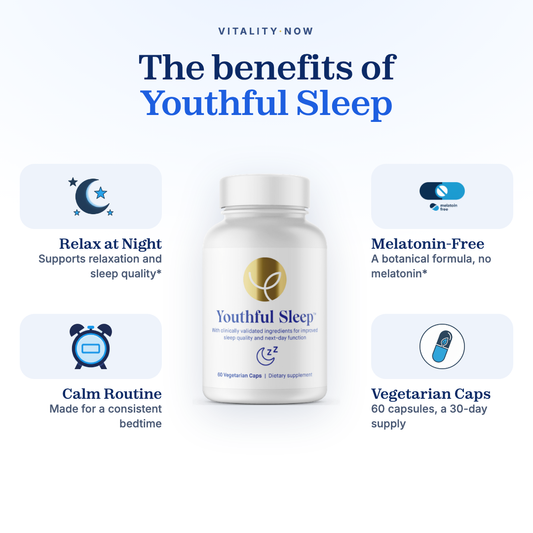 Youthful Sleep benefits: Relax at Night, Melatonin-Free, Calm Routine, Vegetarian Caps
