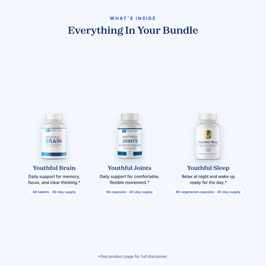 Memory, Sleep & Mobility Bundle bundle contents: Youthful Brain, Youthful Joints, Youthful Sleep
