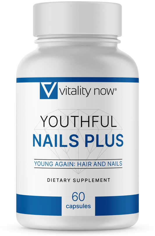 Youthful Nails Plus supplement by Vitality Now - bottle front