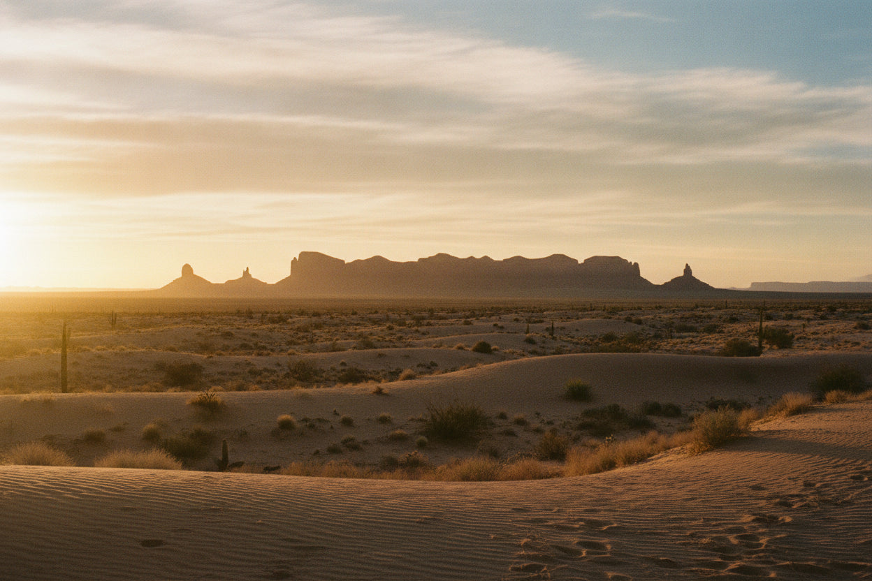 Sunrise over a desert landscape