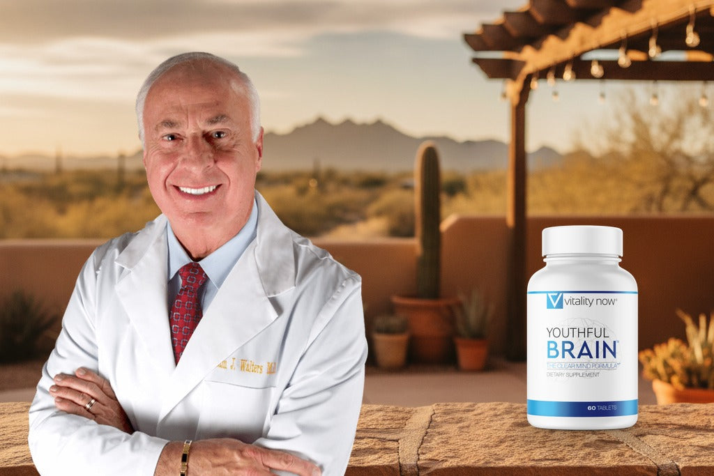 Dr. Sam Walters holding a bottle of Youthful Brain