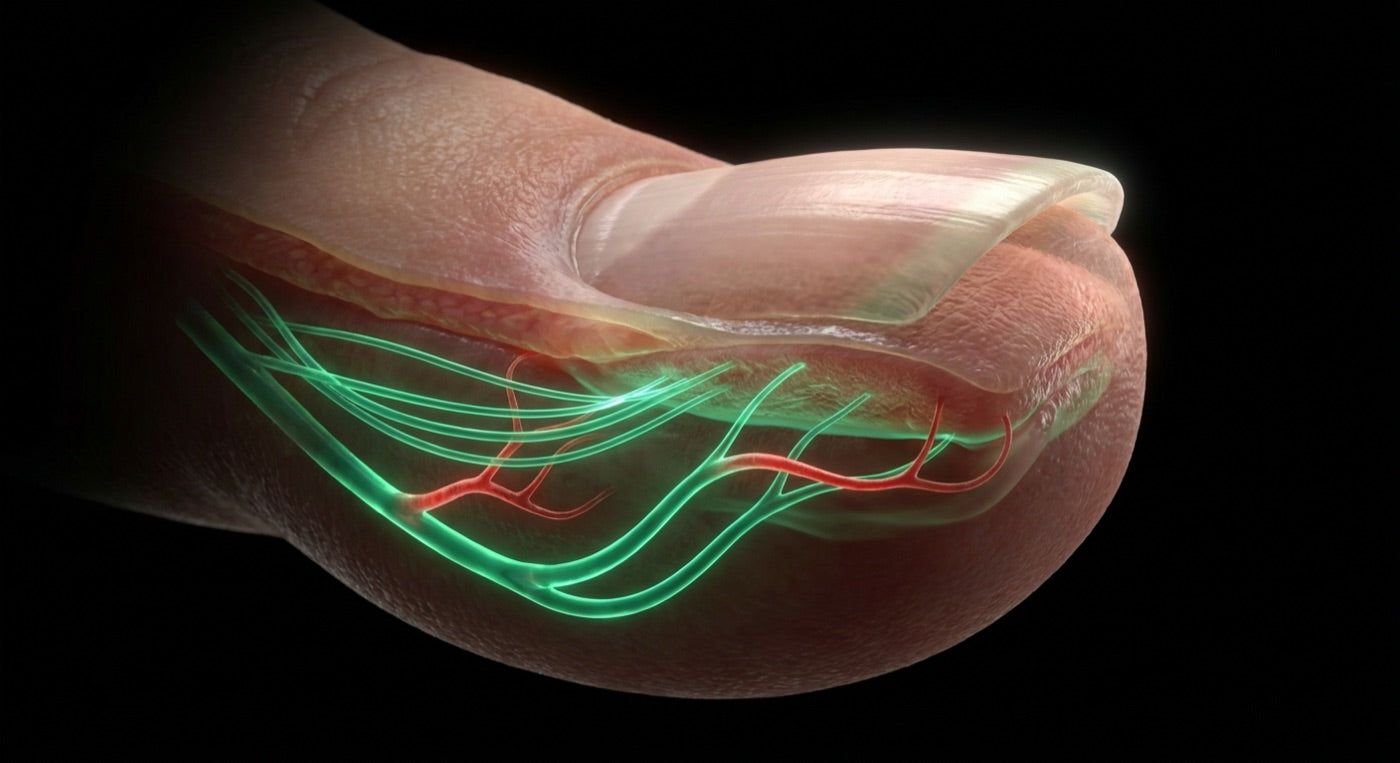 Medical render showing nutrients flowing to the nail root