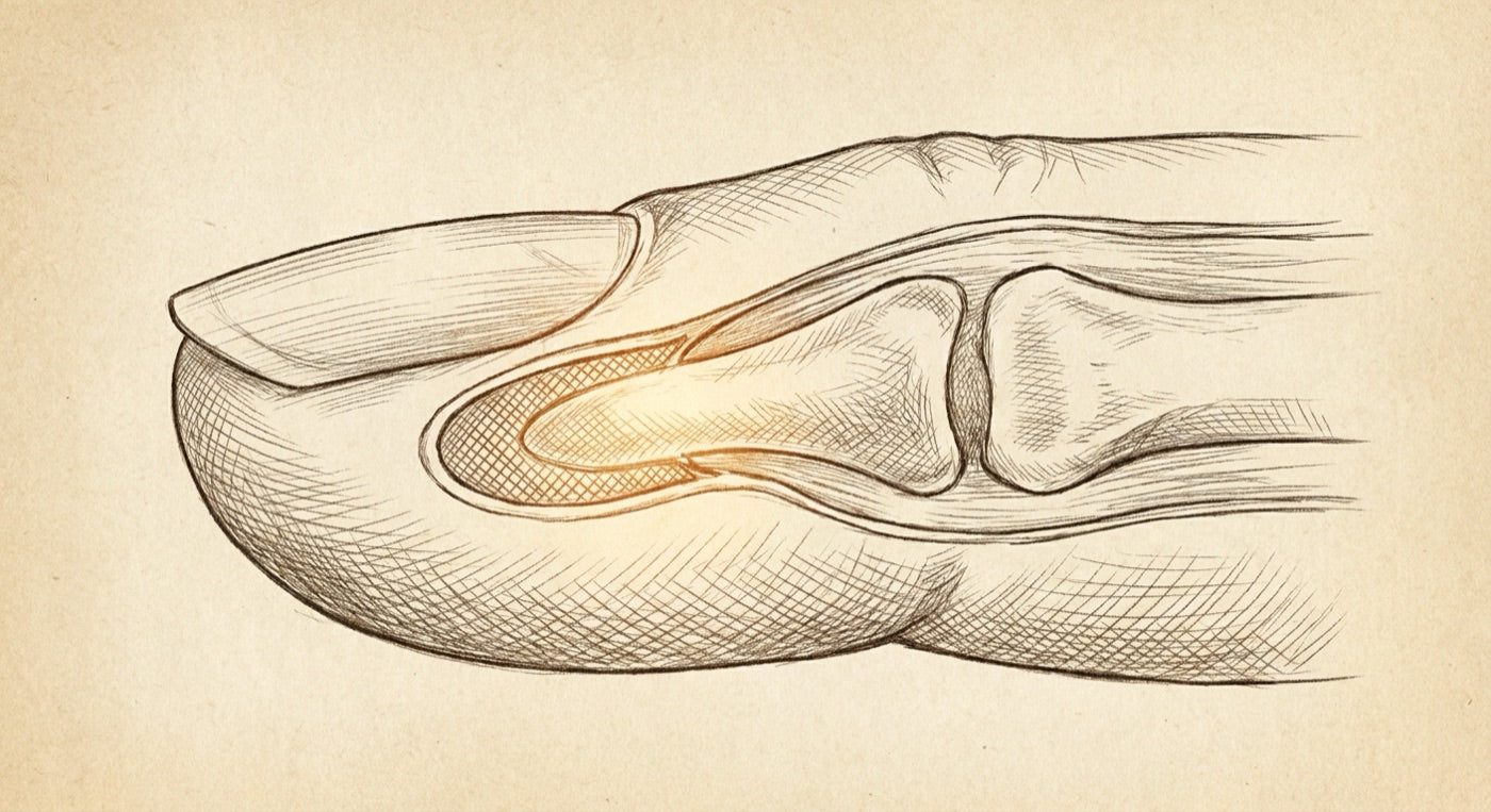 Anatomical sketch of a nail showing the hidden root under the skin