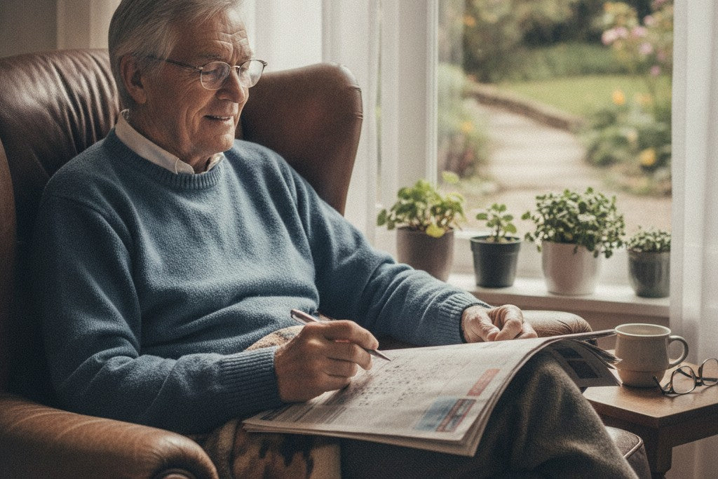 Senior couple enjoying a crossword together