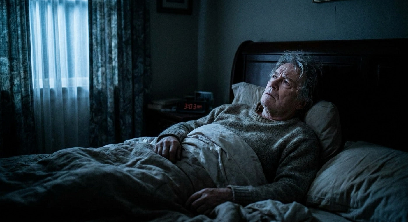 Man in his sixties lying awake at 3am