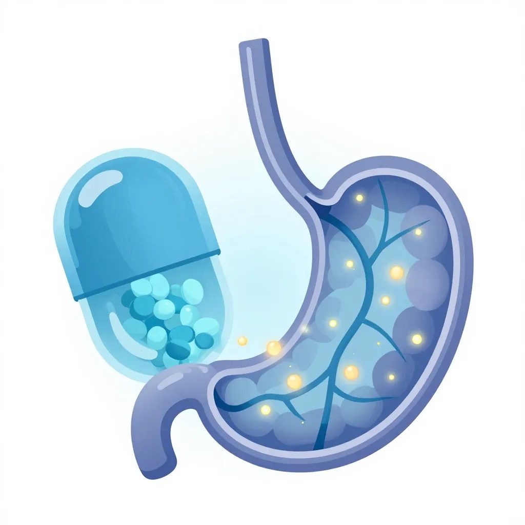 Diagram: the capsule dissolves and plant compounds enter the bloodstream