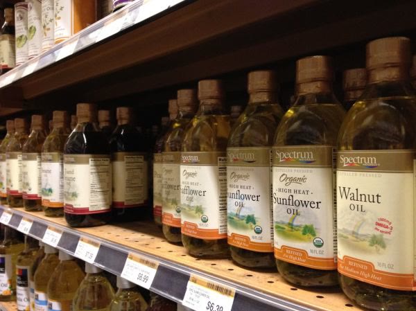 Seed oils on a store shelf